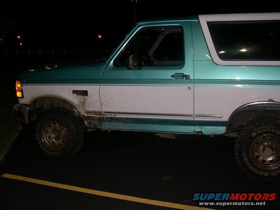 The Bronco in the parking lot after getting all the way out of the mud!