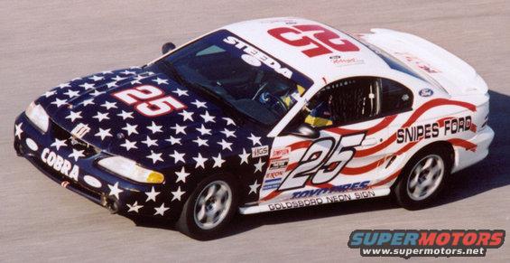 1995 Ford Mustang race car with American flag livery and number 25