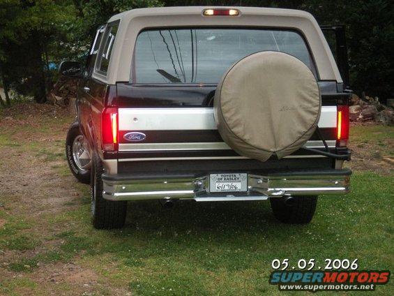 1996 Ford Bronco rear view with spare tire and chrome bumper
