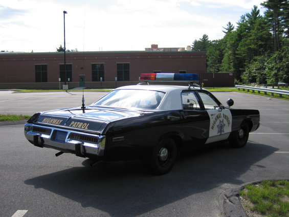 1975 Dodge Monaco police car with "HIGHWAY PATROL" on rear