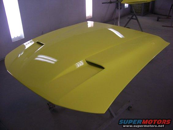 Yellow Mustang hood with dual vents
