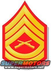 USMC E-7 rank insignia with crossed rifles on red background, Supermotors.net watermark