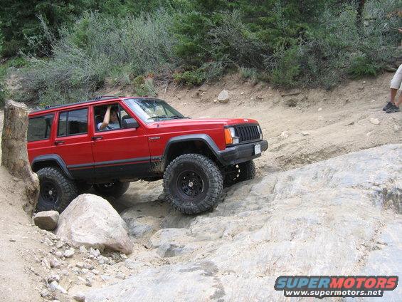 1996 Jeep Cherokee navigating rocky terrain on an off-road trail