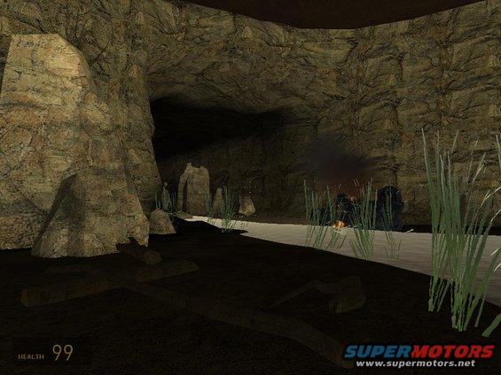 Cave interior with water and rocks