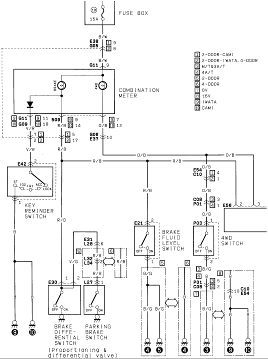 Wiring diagram with component labels and connections