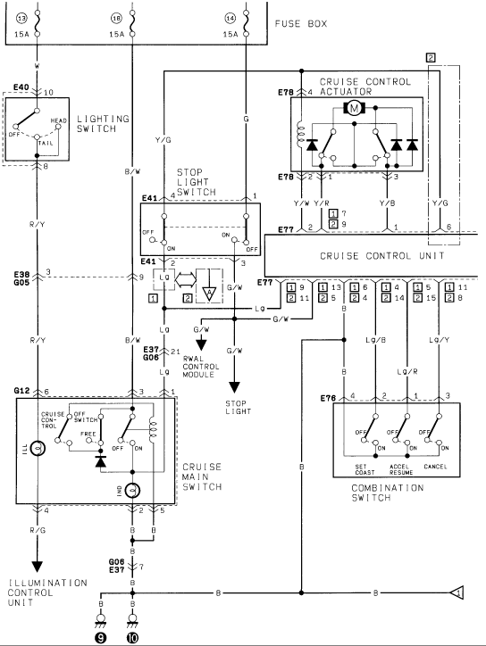 Wiring diagram with electrical components and symbols