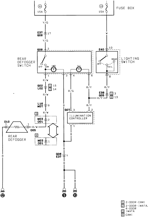 Electrical diagram for vehicle wiring, possibly for kick panel area