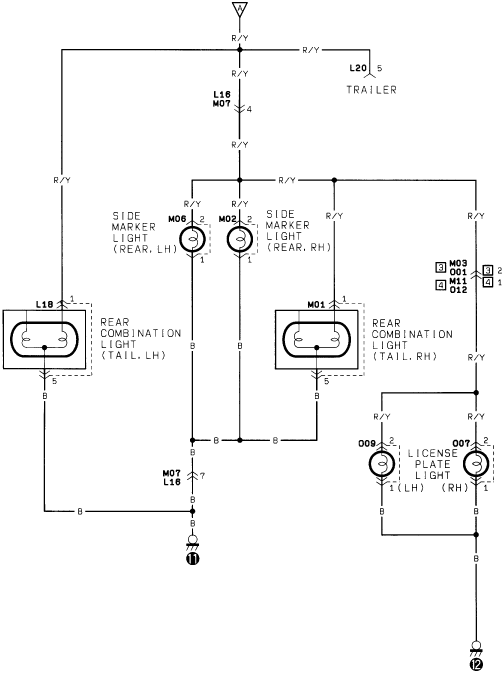 Wiring diagram with electrical components and labels