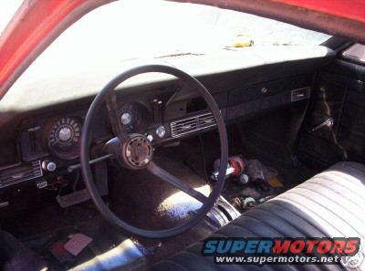 1973 Ford Ranchero interior showing dashboard, steering wheel, and seats