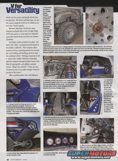 Blue 1980s Ford Bronco with custom roll cage and off-road lights, viewed from a 3/4 front angle