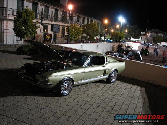 Green 1967 Ford Mustang Shelby GT500 with hood open