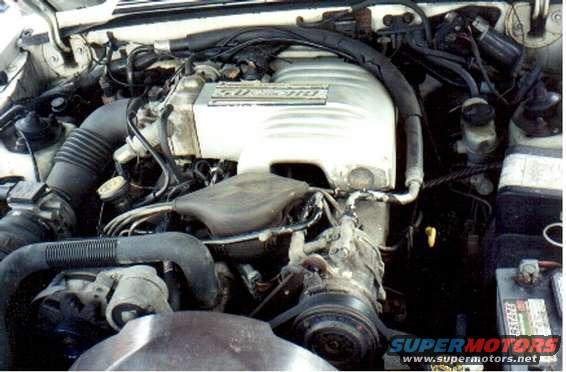 engine bay with silver intake manifold and black hoses