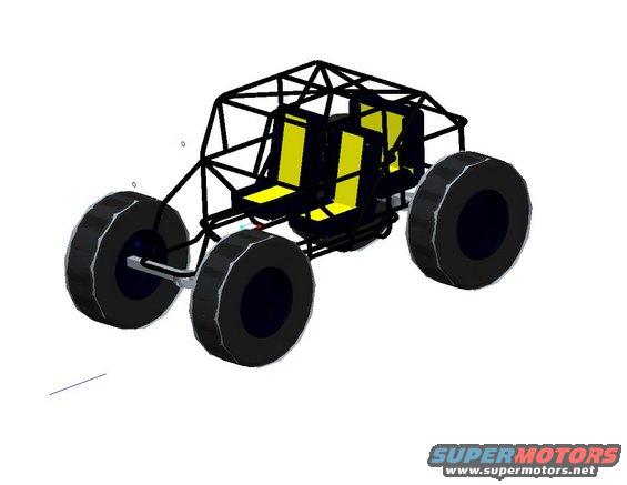 3D rendering of a buggy with a roll cage and yellow seats