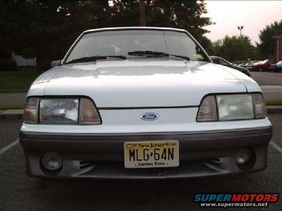 White 1989 Ford Mustang front view with New Jersey license plate MLG-64N