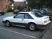 1989 Ford Mustang - A white 1987 Ford Mustang coupe is parked in a lot, with other vehicles visible in the background.