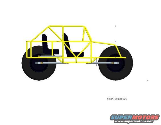 Yellow tube frame buggy with two black seats and large black tires, shown from the side