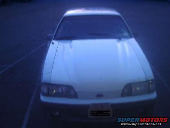 White 1989 Ford Mustang front view with a license plate