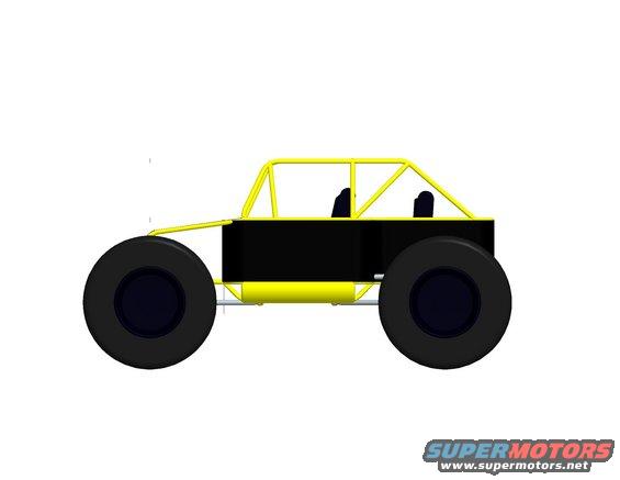 Side view of a yellow and black off-road buggy with large tires and a roll cage