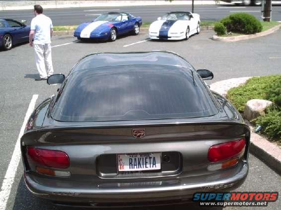 Gray Dodge Viper rear view with custom license plate