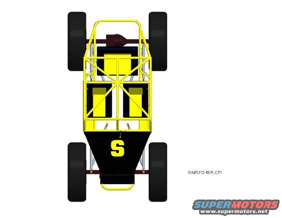 Yellow buggy with black accents and a roll cage, viewed from above