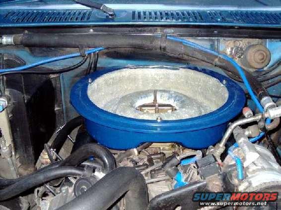 Shaker base mounted to OEM Holley carb. Had to cut about 2" off rear edge of top ring to clear firewall