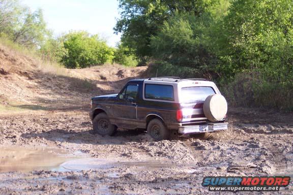 Ford Bronco stuck in mud on a trail