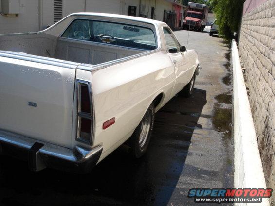 White 1973 Ford Ranchero pickup truck, rear view