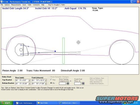 Diagram showing a 4-link suspension system with measurements for pinion angle and driveshaft angle