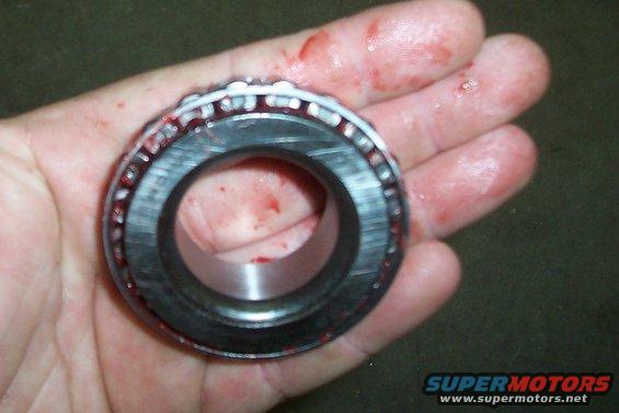 Hand holding a greased wheel bearing