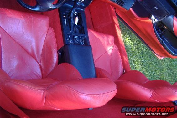 Red leather seats and center console of a 1994 Chevrolet Corvette