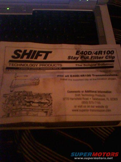 Installation diagram for E4OD Filter Clip