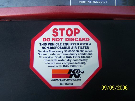 Stop Do Not Discard sticker for K&N High-Flow Air Filters, part number 89-16063