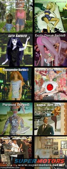 Collage of Barbie parodies including Goth Barbie, Gangsta Bitch Barbie, and Sorority Slut Barbie