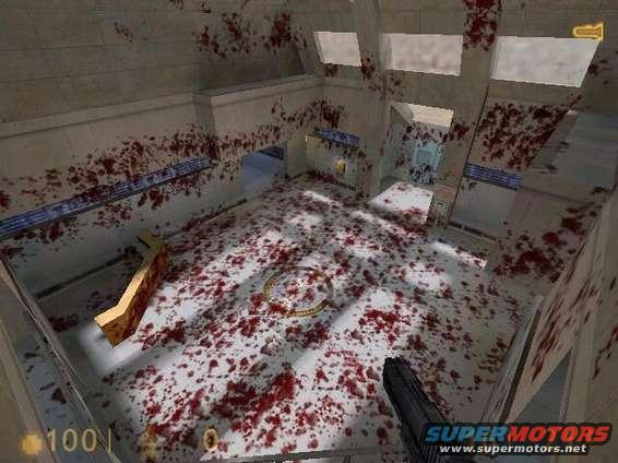 Bloody scene with a gun in the foreground