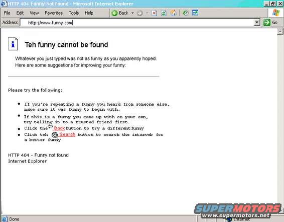 Screenshot of a "Teh funny cannot be found" error page from Internet Explorer