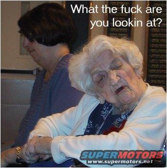 Elderly woman with eyes closed, another person behind her. Text overlay