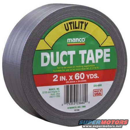 Roll of gray Manco Utility Duct Tape with a green and yellow label showing product details