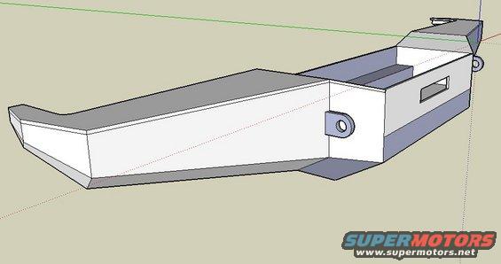 3D model of a custom bumper with tow points and a rectangular cutout