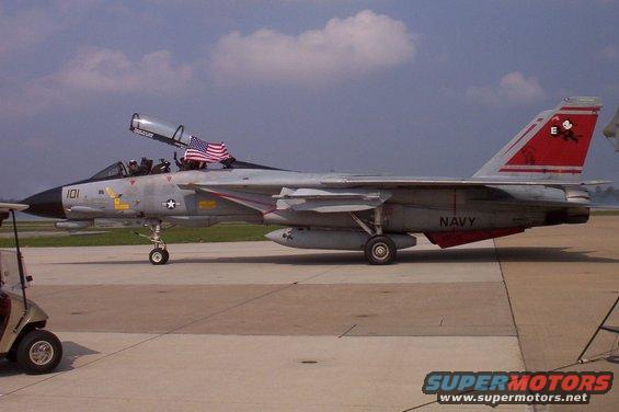 Gray F-14 Tomcat fighter jet with an American flag on its canopy, marked '101' and 'NAVY'