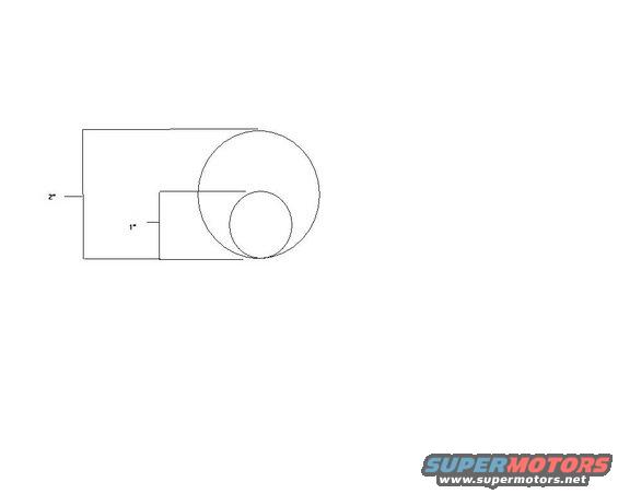 Diagram showing two circles and two rectangles with measurements labeled '2"' and '1"'