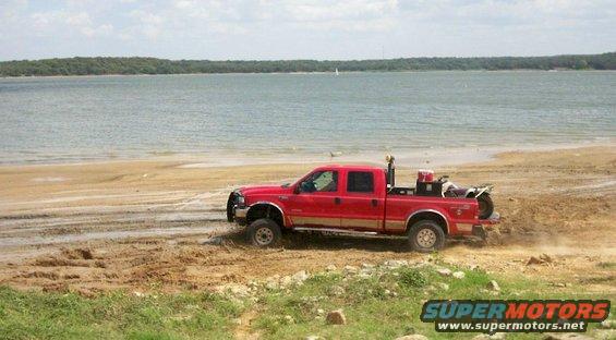 big-red-at-start-of-shoreline-mud-drag.jpg Big Red Ford starting mud drag at shoreline