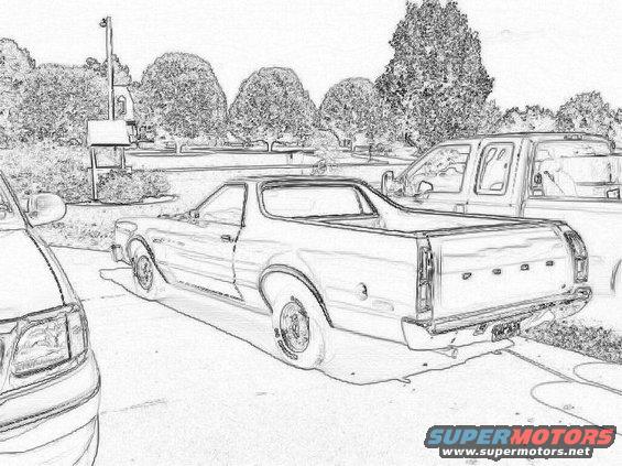 Rear view of a Ford Ranchero with a pickup truck beside it