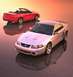 2003 Ford Mustang - Two Ford Mustangs, a silver coupe and a red convertible, are shown in this studio shot.