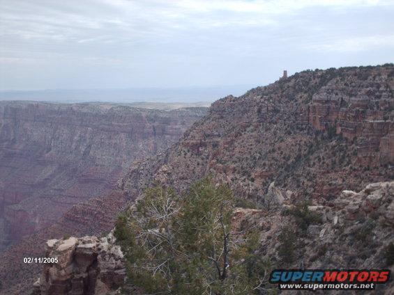 Grand Canyon landscape with a distant tower on a ridge, dated 02/11/2005