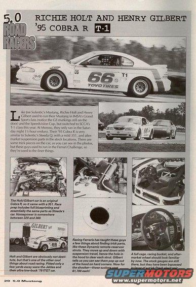 White 1995 Ford Mustang Cobra R race car with number 66 and 'TOYO TIRES' livery, seen from a 3/4 front angle on a track