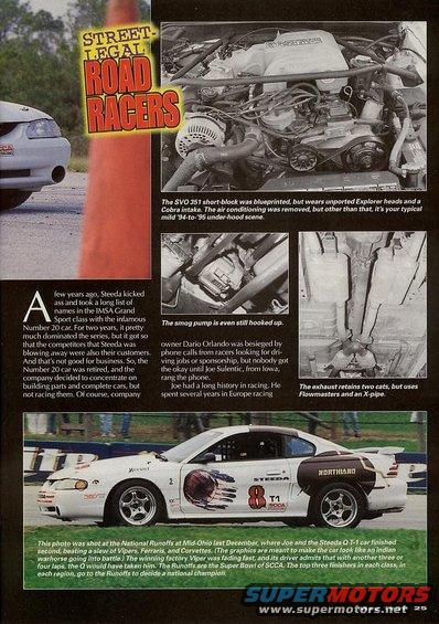 1995 Ford Mustang race car with "Steeda" and "Northland" decals, on a track