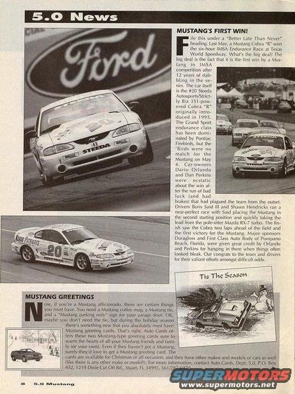 Two 1995 Ford Mustangs racing on a track, one in foreground, another in background
