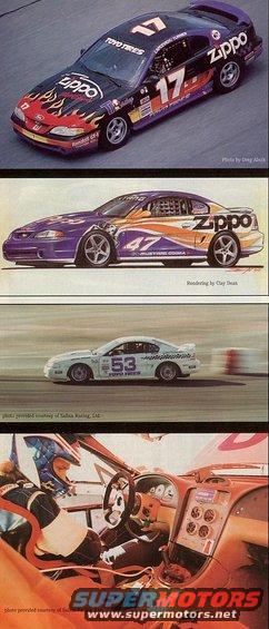 Race car with flames and Zippo sponsorship, another race car with Zippo sponsorship, a white race car with number 53, and a driver in a cockpit