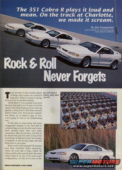 Three white 1995 Ford Mustangs on a race track, side view