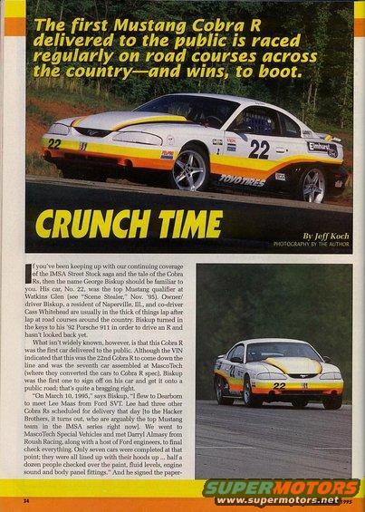 1995 Ford Mustang Cobra R race car with yellow and orange stripes, number 22